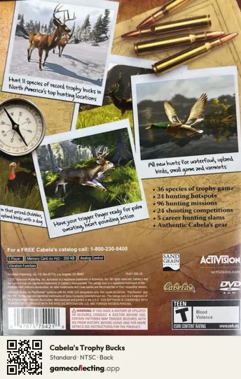 Cabela's Trophy Bucks PlayStation 2, NTSC box back