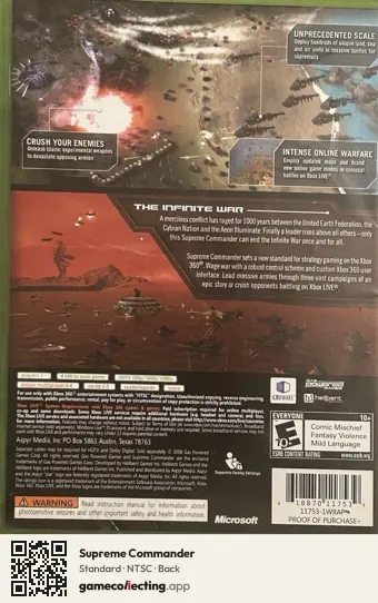 Supreme Commander Xbox 360, NTSC box back