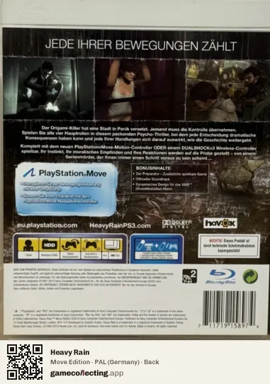 Heavy Rain PlayStation 3, Germany box back