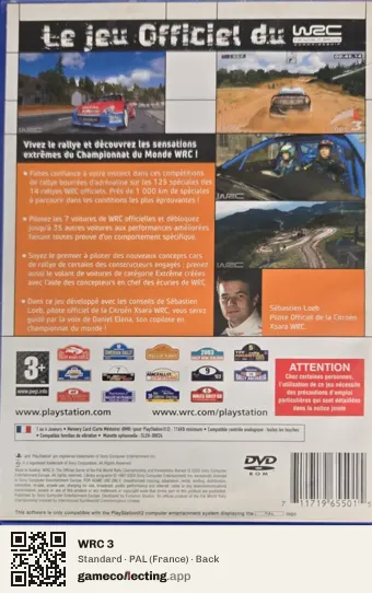 WRC 3 PlayStation 2, France box back