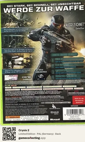 Crysis 2 Xbox 360, Germany box back