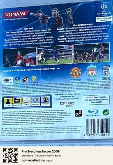 Pro Evolution Soccer 2009 PlayStation 3, Germany box back