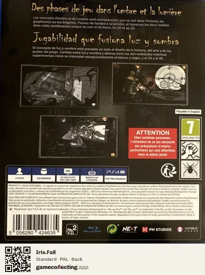 Iris.Fall PlayStation 4, PAL box back