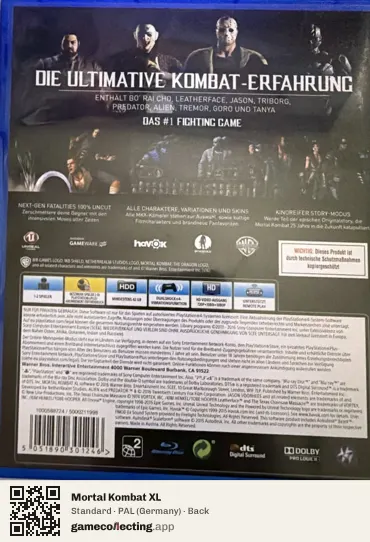 Mortal Kombat XL PlayStation 4, Germany box back
