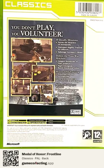 Medal of Honor: Frontline Xbox, PAL box back