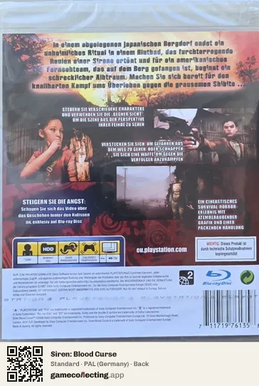 Siren: Blood Curse PlayStation 3, Germany box back