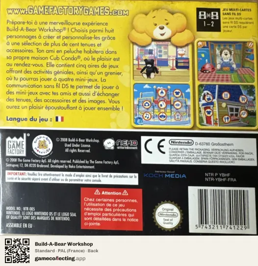 Build-A-Bear Workshop Nintendo DS, France box back