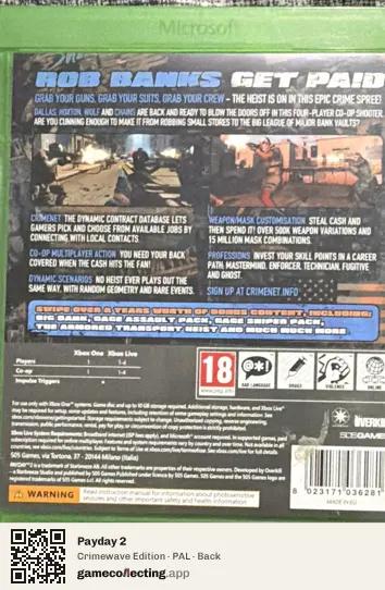 Payday 2 Xbox One, PAL box back