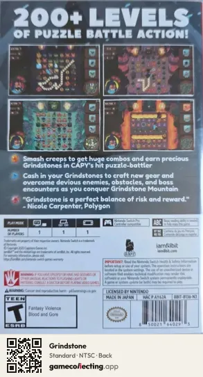 Grindstone Nintendo Switch, NTSC box back