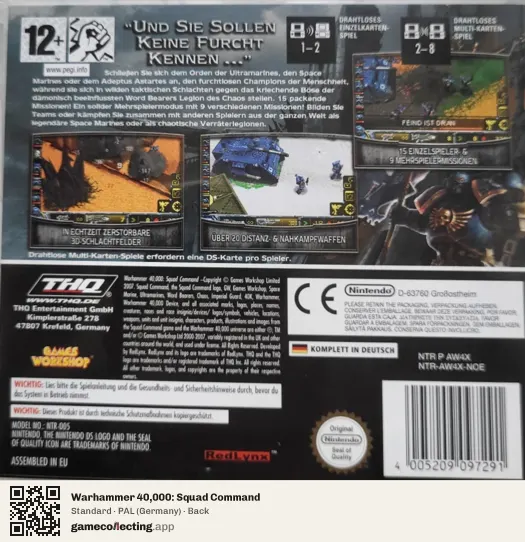 Warhammer 40,000: Squad Command Nintendo DS, Germany box back