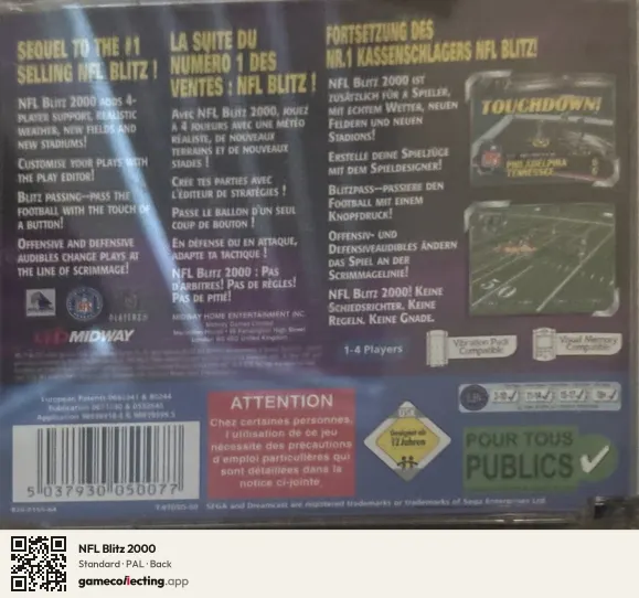 NFL Blitz 2000 Sega Dreamcast, PAL box back