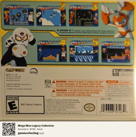 Mega Man Legacy Collection Nintendo 3DS, NTSC box back