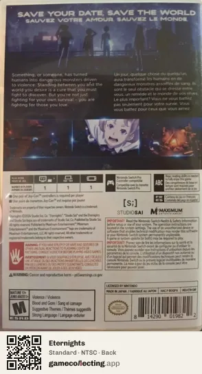 Eternights Nintendo Switch, NTSC box back