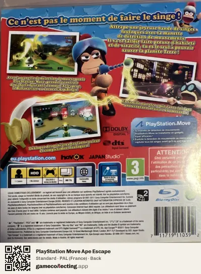 PlayStation Move Ape Escape PlayStation 3, France box back