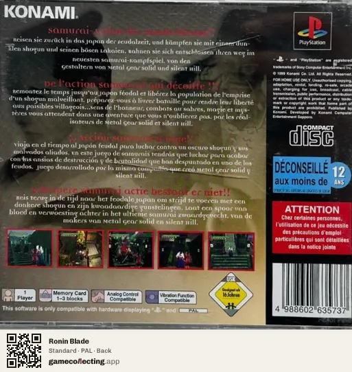 Ronin Blade PlayStation, PAL box back