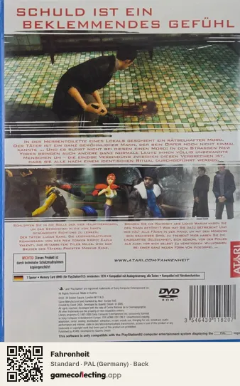 Fahrenheit PlayStation 2, Germany box back