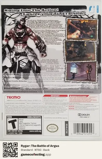 Rygar: The Battle of Argus Nintendo Wii, NTSC box back