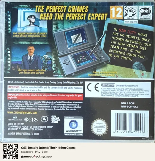 CSI: Deadly Intent: The Hidden Cases Nintendo DS, PAL box back