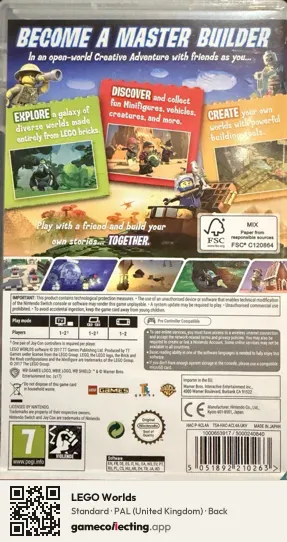 LEGO Worlds Nintendo Switch, United Kingdom box back