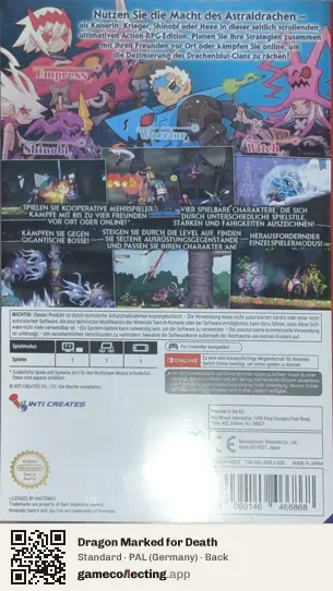 Dragon Marked for Death Nintendo Switch, Germany box back
