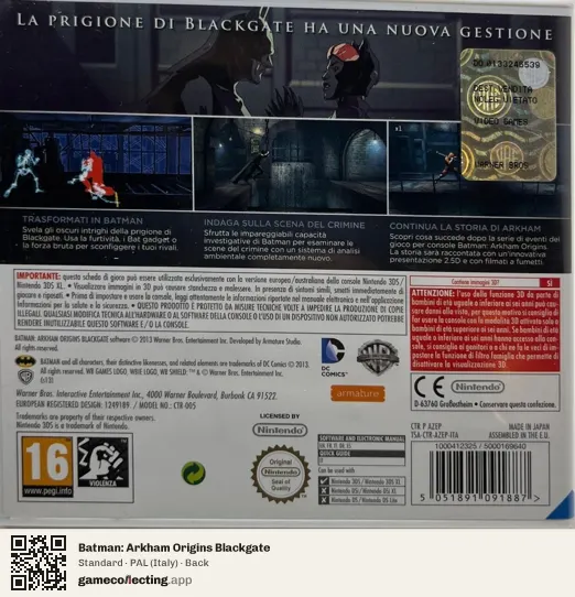 Batman: Arkham Origins Blackgate Nintendo 3DS, Italy box back