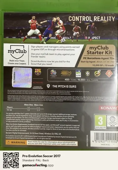 Pro Evolution Soccer 2017 Xbox One, PAL box back