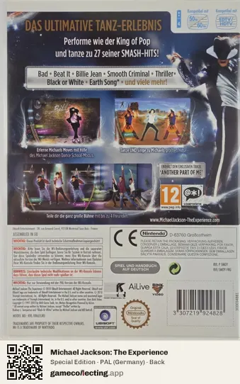 Michael Jackson: The Experience Nintendo Wii, Germany box back