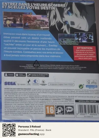 Persona 3 Reload PlayStation 5, France box back