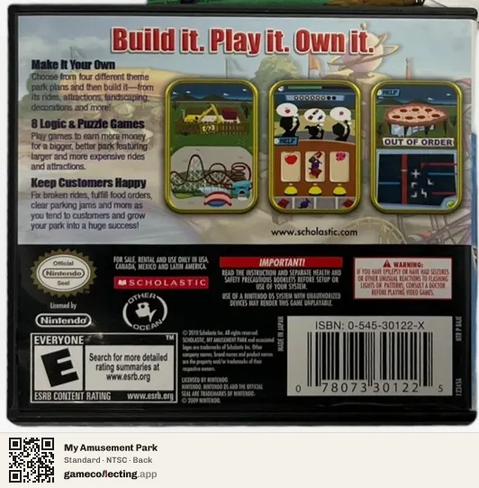 My Amusement Park Nintendo DS, NTSC box back