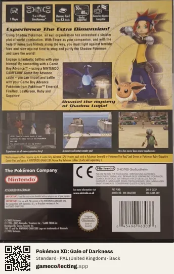 Pokémon XD: Gale of Darkness Nintendo GameCube, United Kingdom box back