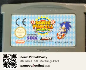 Sonic Pinball Party Game Boy Advance, PAL cartridge label