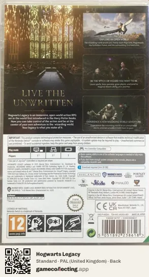 Hogwarts Legacy Nintendo Switch, United Kingdom box back