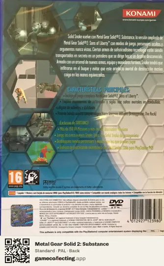 Metal Gear Solid 2: Substance PlayStation 2, PAL box back