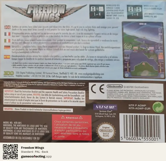 Freedom Wings Nintendo DS, PAL box back