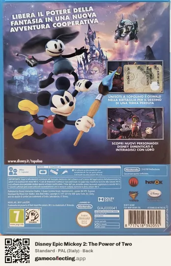 Disney Epic Mickey 2: The Power of Two Nintendo Wii U, Italy box back
