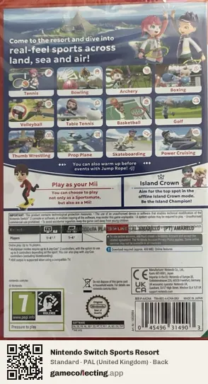 Nintendo Switch Sports Resort Nintendo Switch 2, United Kingdom box back