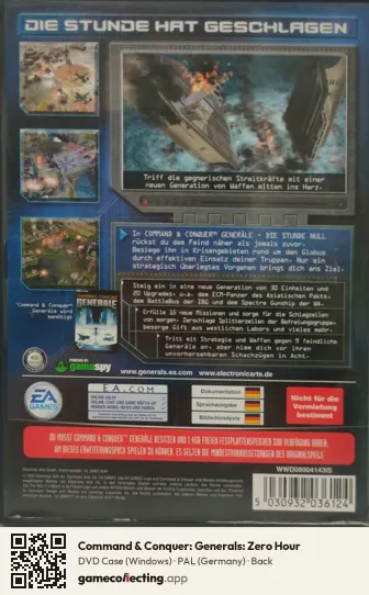 Command & Conquer: Generals: Zero Hour Computer, Germany box back