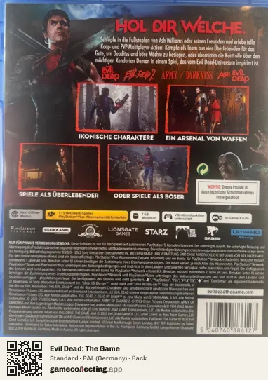 Evil Dead: The Game PlayStation 5, Germany box back