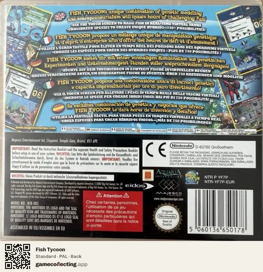 Fish Tycoon Nintendo DS, PAL box back