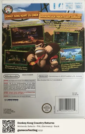 Donkey Kong Country Returns Nintendo Wii, Germany box back