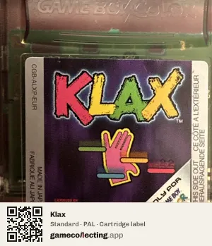 Klax Game Boy Color, PAL cartridge label
