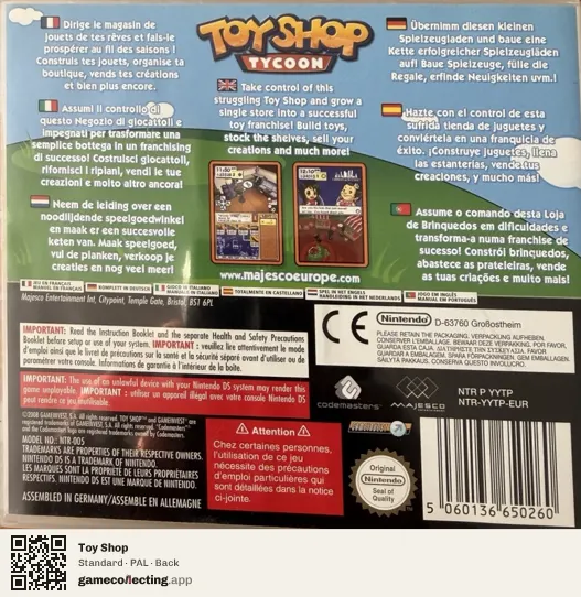 Toy Shop Nintendo DS, PAL box back