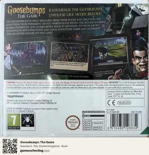 Goosebumps: The Game Nintendo 3DS, United Kingdom box back
