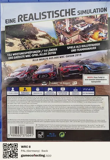 WRC 8 PlayStation 4, Germany box back