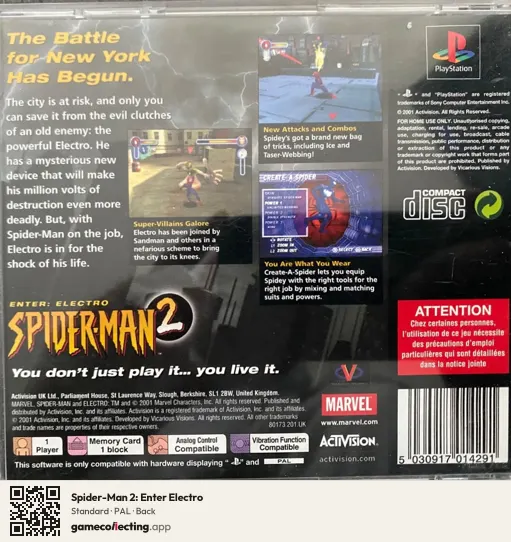 Spider-Man 2: Enter Electro PlayStation, PAL box back