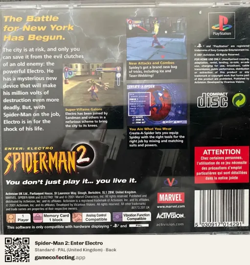 Spider-Man 2: Enter Electro PlayStation, United Kingdom box back
