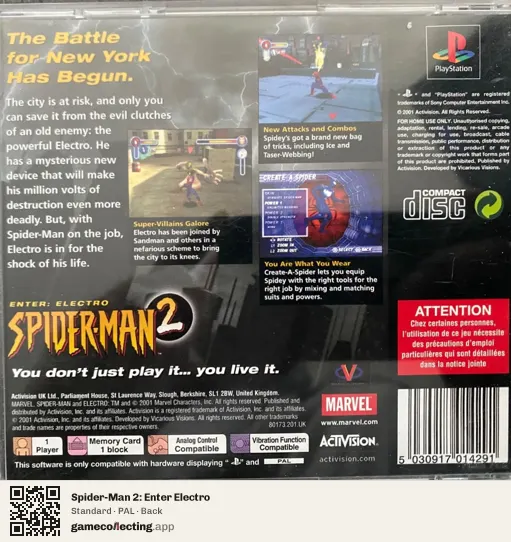 Spider-Man 2: Enter Electro PlayStation, PAL box back