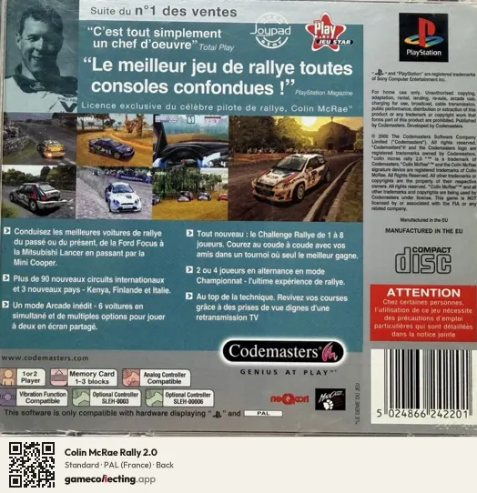 Colin McRae Rally 2.0 PlayStation, France box back