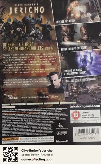 Clive Barker's Jericho Xbox 360, PAL box back