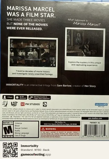 Immortality PlayStation 5, NTSC box back